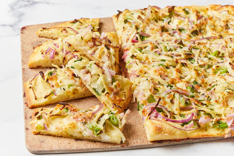 Three Cheese Focaccia with Mushrooms & Onions