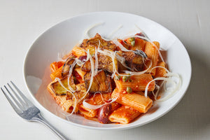 Rigatoni with Eggplant, Olives & Capers